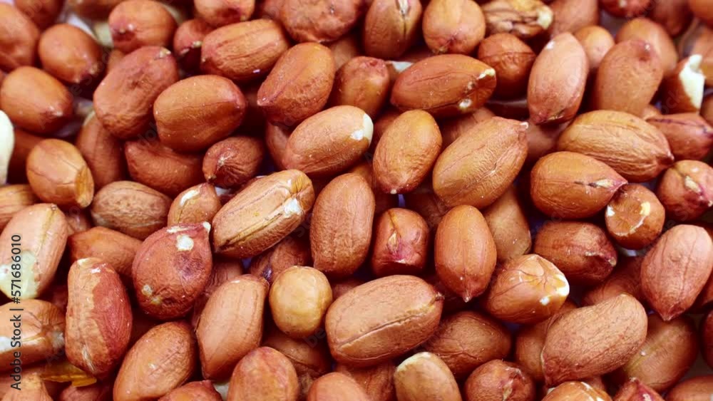 Raw unpeeled peanut nuts circle rotation close up Raw unpeeled peanut nuts circle rotation close up