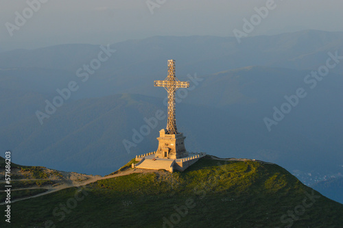 A cross on the mountain. Caraiman Heroes Cross of Bucegi Mountains in Romania. 54 metters height.