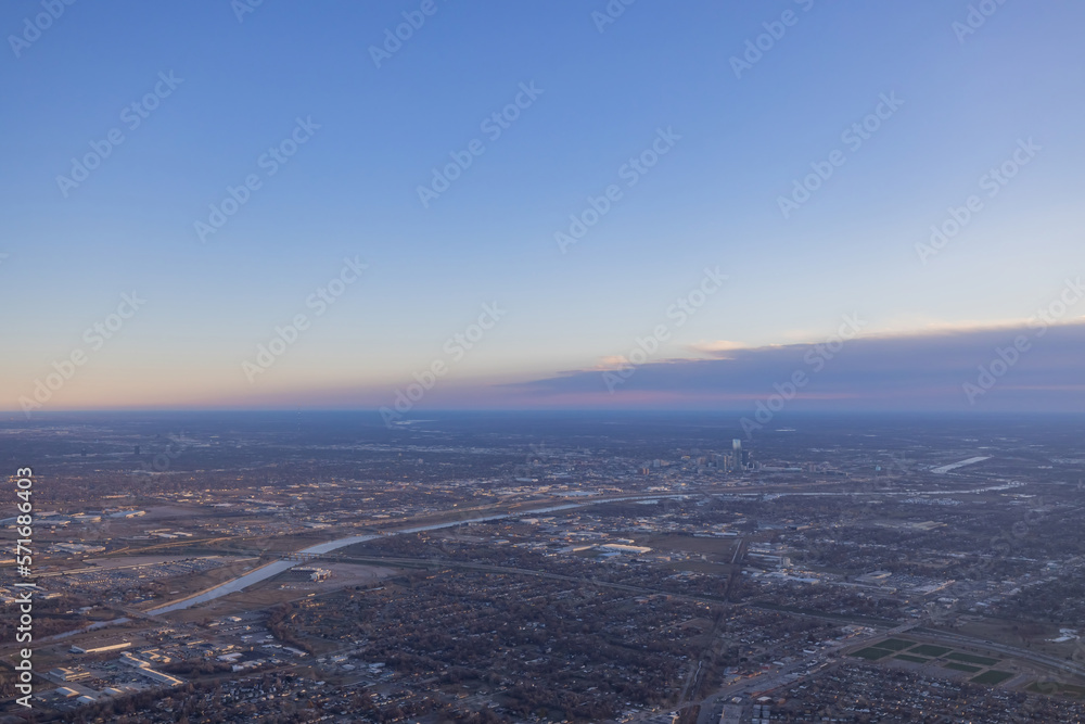 Aerial view of the Oklahoma city downtown cityscape