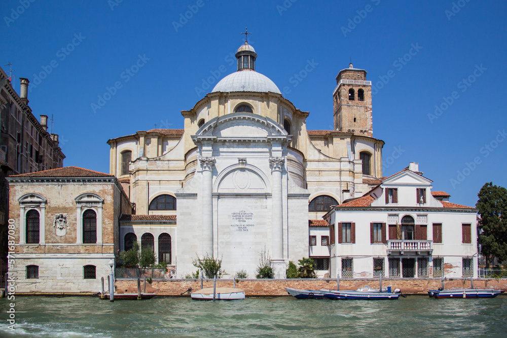 Beautiful view of the Church of San Jeremiah located on the banks of the Canal Grande, on the island of Canaggio in Venice, Italy