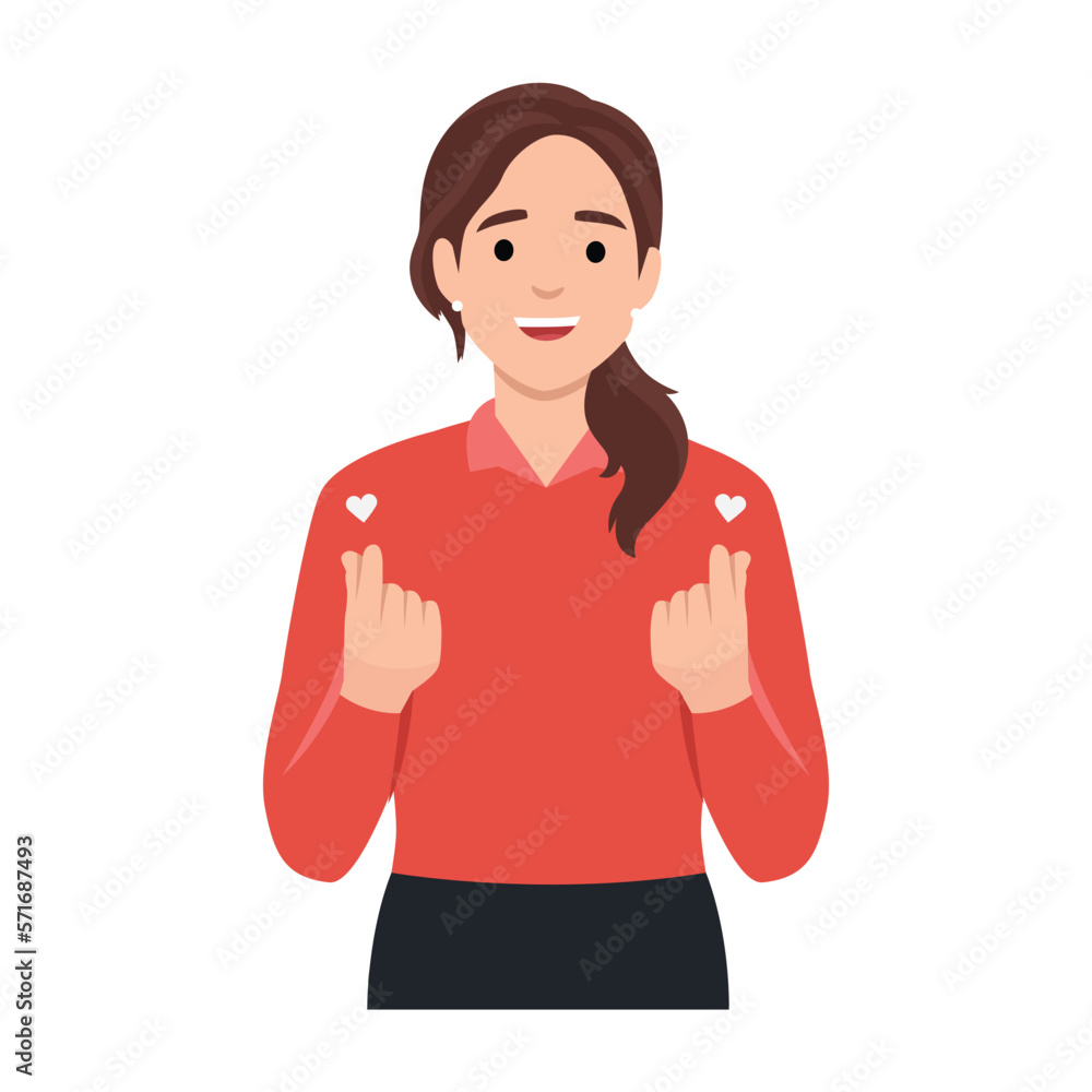 Young woman with Korean love sign. Young woman with Korean love sign.