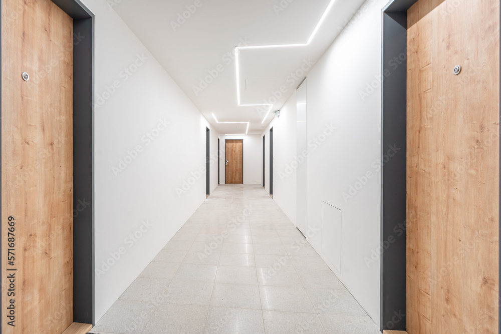 corridor with entrances to the apartment in the apartment building corridor with entrances to the apartment in the apartment building
