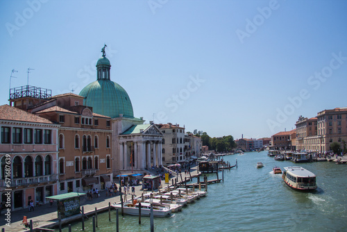 Beautiful view of the church of San Simeone Piccolo on against the Santa Lucia station in Venice, Italy