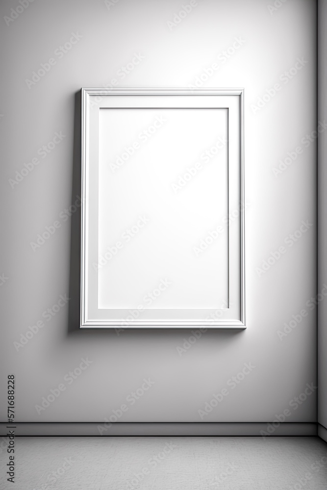 A blank frame with white inside hung against the wall. - Generative AI A blank frame with white inside hung against the wall. - Generative AI