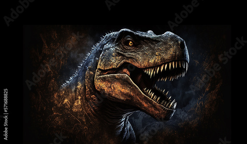 Close up on a The head of dinosaur in the dark background. High quality photo © Luci
