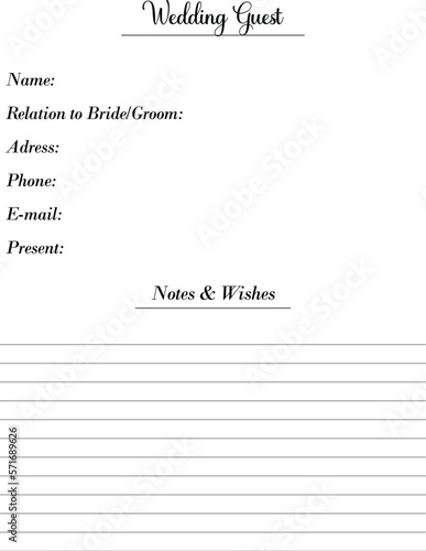 Wedding guest book interior