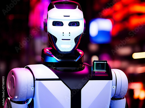 a white human robot portrait with vivid background © kean