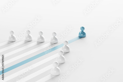 Photography Leadership concept, One leader blue people leads other white people
