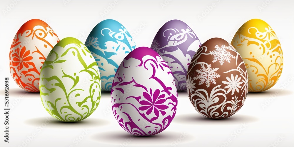 Easter decorated eggs stand in a white background. Decorative easter concept Easter card Easter decorated eggs stand in a white background. Decorative easter concept Easter card