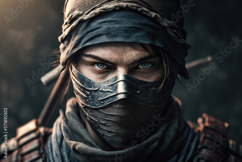 Ninja portrait, masked warrior concept art, assasin, stealth character generative ai photo