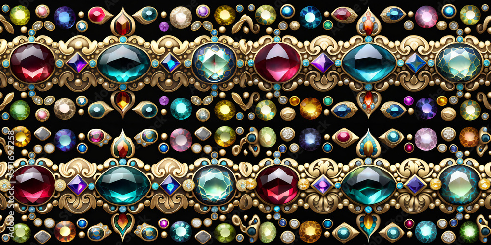 rich sapphire, rubies, emeralds and diamonds colorful repetitive pattern background wallpaper, big ans small gems and beads shining rich sapphire, rubies, emeralds and diamonds colorful repetitive pattern background wallpaper, big ans small gems and beads shining