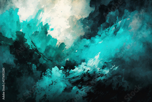 beautiful abstract painting background texture with dark slate gray, medium aqua marine and blue chill colors and space for text or image - Generative AI © Hanjin