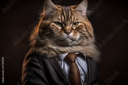Katze - Isoliertes Porträt von einem Tier in einem Business Anzug und Krawatte - Generative AI © Christopher Klein