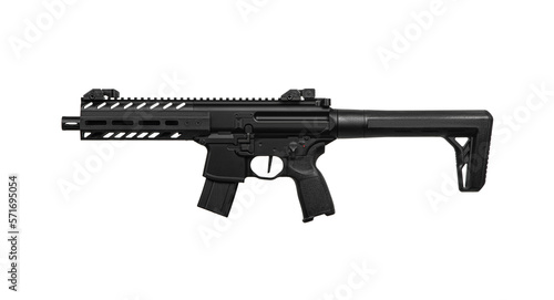 Modern air rifle. Pneumatic replica of the m4 carbine. A copy of the weapon with mechanical sights. Isolate on a white background.