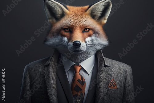 Fuchs - Isoliertes Porträt von einem Tier in einem Business Anzug und Krawatte - Generative AI