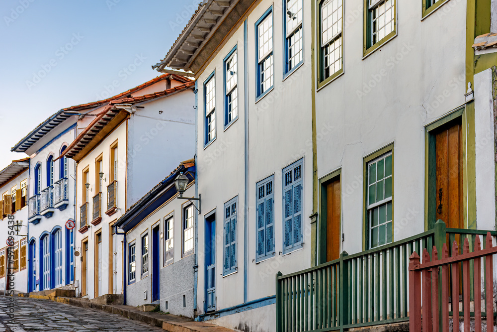 Old houses in colonial style in the historic streets of the city of Diamantina in Minas Gerais, Brazil