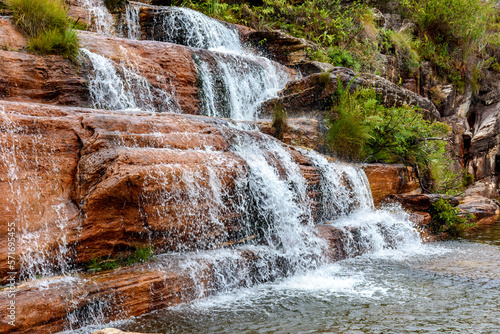 Small waterfall over the rocks and among the vegetation of the Biribiri park in Diamantina  Minas Gerais