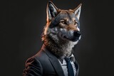 Wolf - Isoliertes Porträt von einem Tier in einem Business Anzug und Krawatte - Generative AI