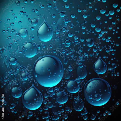 blue background transparent water drops. Illustration Generative AI