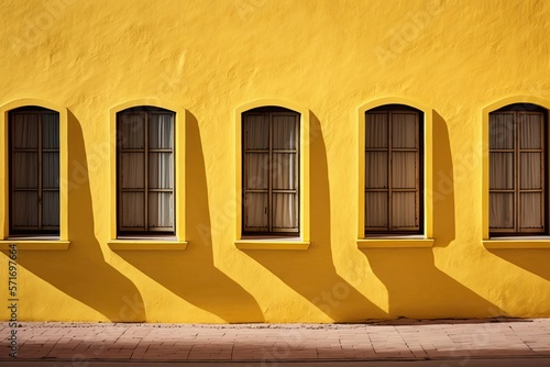 View of row of windows in bright yellow wall generative ai