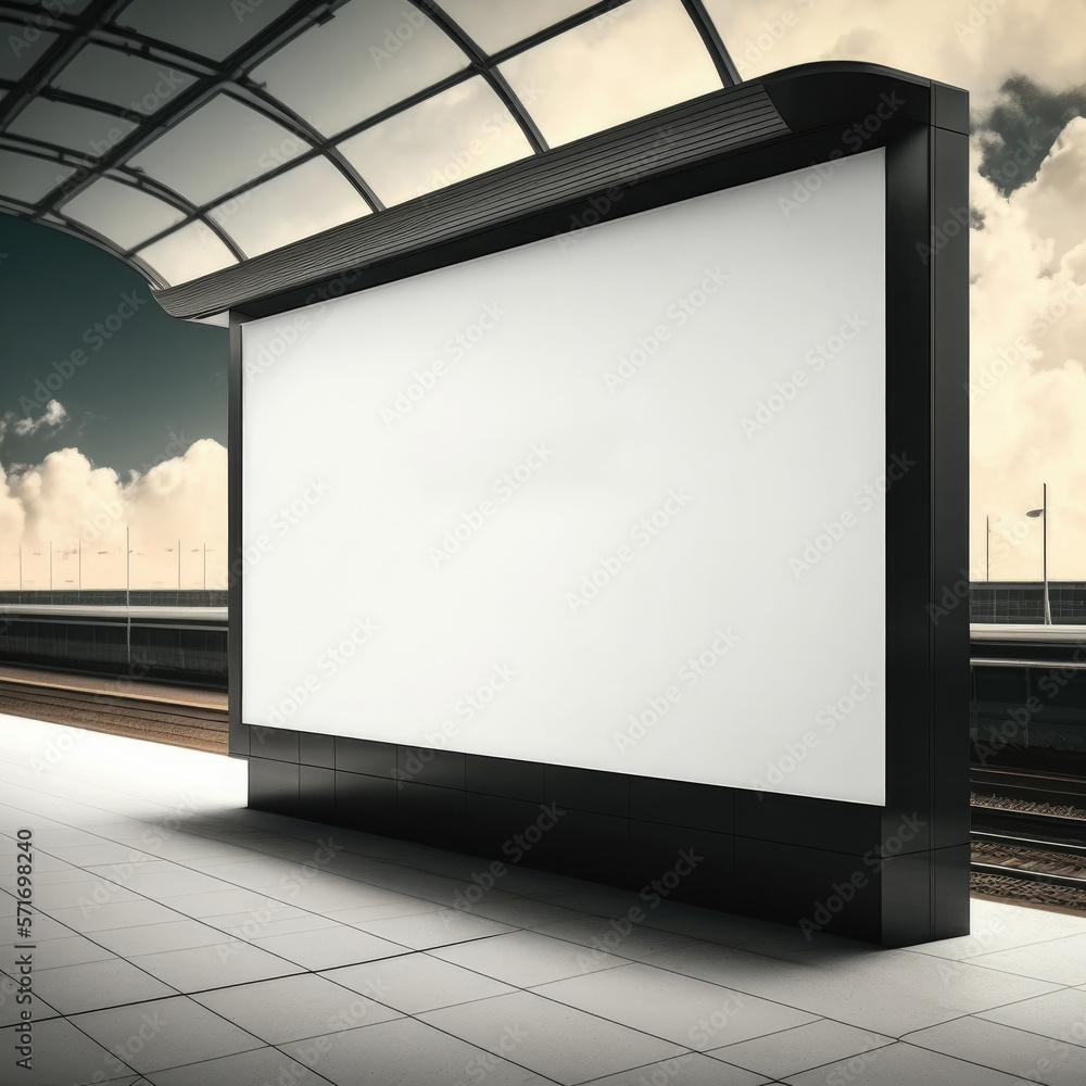 Blank billboard mockup in skyway station. Illustration Generative AI Blank billboard mockup in skyway station. Illustration Generative AI