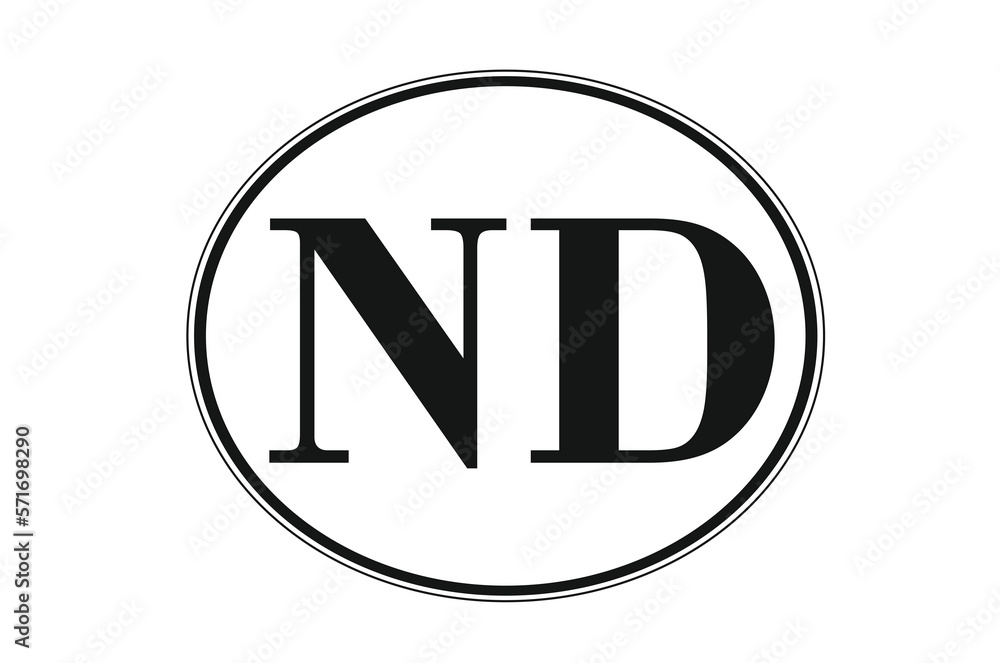 Sign of state of North Dakota for sticking on glass of car. Sign of North Dakota Sign of state of North Dakota for sticking on glass of car. Sign of North Dakota