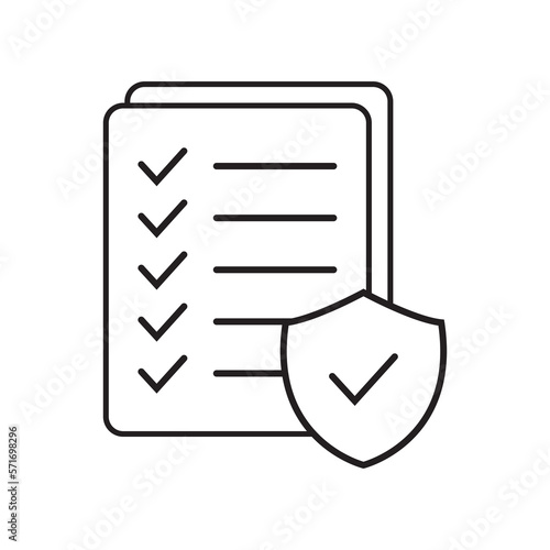 Checklist and shield line icon, Insurance policy concept, data document security, vector icon.