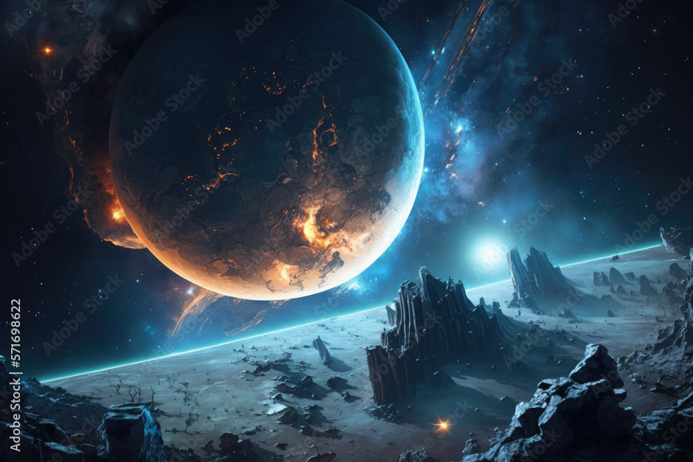 Outer space background realistic. Illustration Generative AI Stock