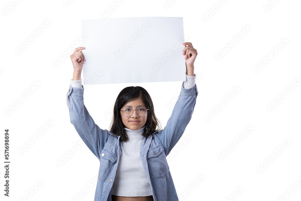Mexican young girl holding poster, international woman's day Mexican young girl holding poster, international woman's day