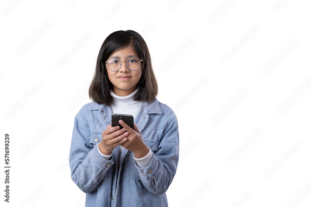 portrait of Mexican girl with smart phone and glasses portrait of Mexican girl with smart phone and glasses