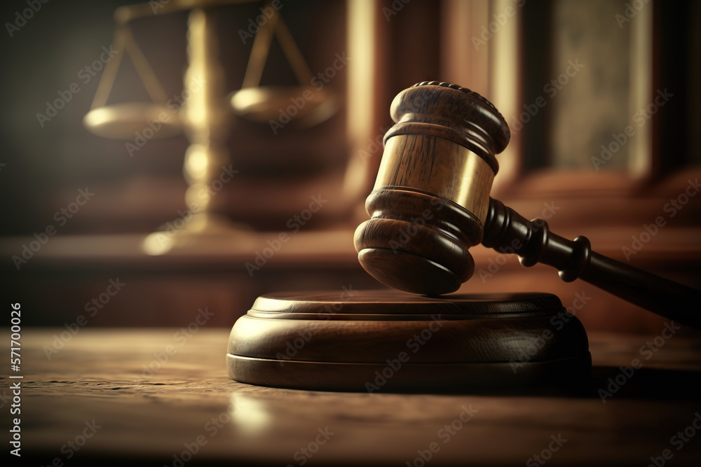 Judge gavel and Scales of Justice in the Court Hall. Law concept of Judiciary, Jurisprudence and Justice. Copy space. Based on Generative AI