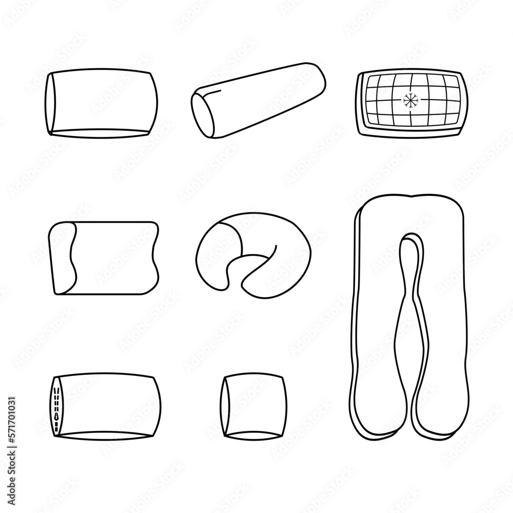 Set Of Icons Of Pillows And Rollers Square Rectangular Curly Travel seaweed-salad-a-aki-sushi-steakhouse