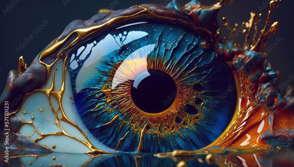illustration of an eyeball spreading with liquid glass	