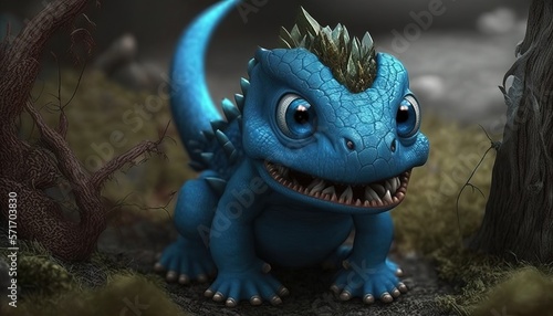 Cute smurf blue dragon, generative ai