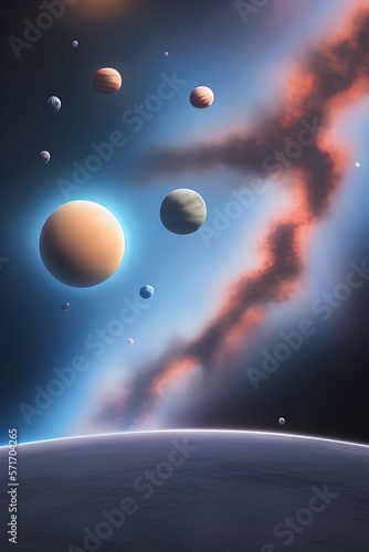 Planets in Space and Nebula (Vertical)