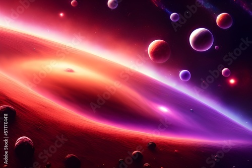Colorful Supermassive Black Hole and Planets (Horizontal)