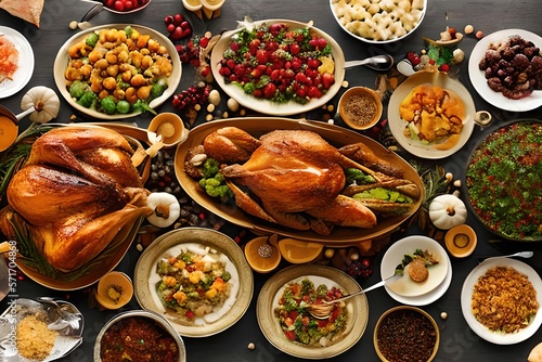 Thanksgiving country dinner, Christmas dinner, Turkey, Generative AI