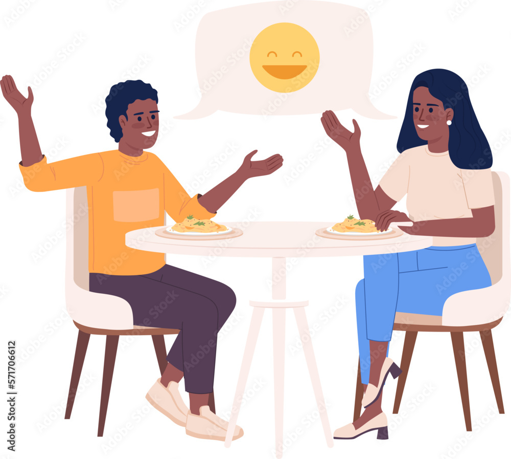 Mother with son talking and joking over meal semi flat color vector characters. Editable figures. Full body people on white. Simple cartoon style illustration for web graphic design and animation Mother with son talking and joking over meal semi flat color vector characters. Editable figures. Full body people on white. Simple cartoon style illustration for web graphic design and animation