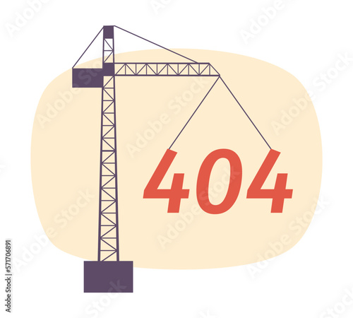 Tall construction crane vector empty state illustration. Editable 404 not found page for UX, UI design. Heavy lifting machine flat concept on cartoon background. Colorful website error flash message