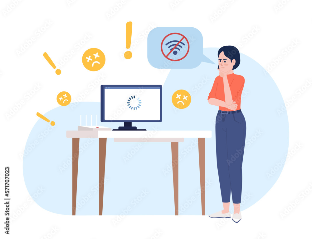Getting disconnected from internet vector empty state illustration. Editable 404 not found page for UX, UI design. Thoughtful flat character on cartoon background. Colorful website error flash message Getting disconnected from internet vector empty state illustration. Editable 404 not found page for UX, UI design. Thoughtful flat character on cartoon background. Colorful website error flash message
