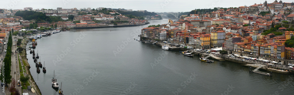Panoramic view on Porto town from the Eiffel bridge. 