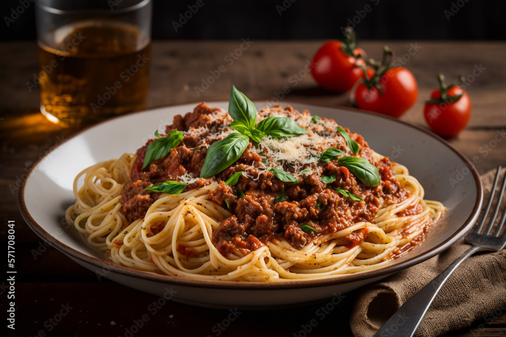Spaghetti Bolognesi in a white plate with spaghetti and tomato sauce Spaghetti Bolognesi in a white plate with spaghetti and tomato sauce