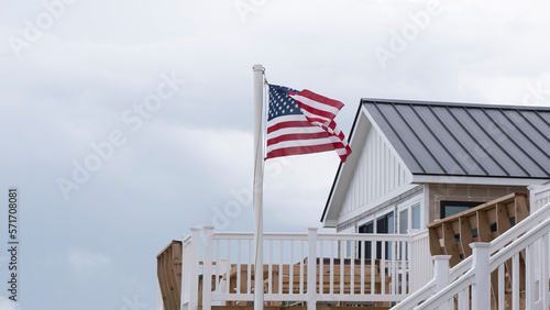 American flag on beach  horizon