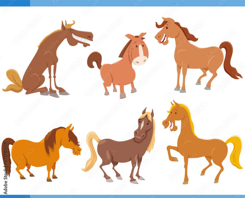cartoon happy horses farm animal characters set cartoon happy horses farm animal characters set
