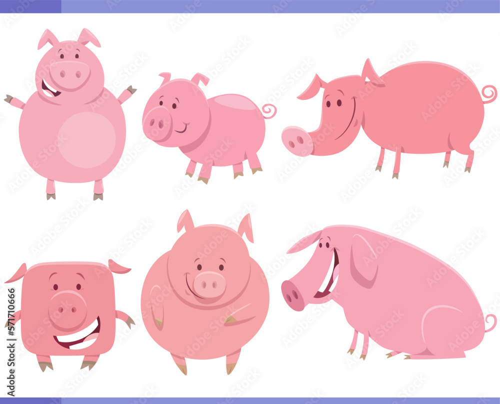 cartoon happy pigs farm animal characters set
