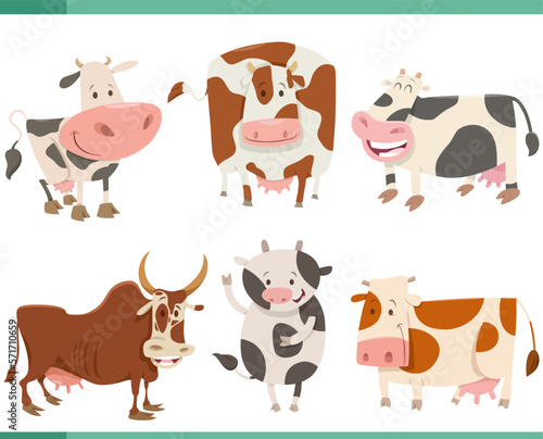 cartoon happy cows farm animal characters set