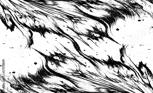 Monochrome texture composed of irregular graphic elements. Distressed uneven grunge background. Abstract vector illustration. Overlay for interesting effect and depth. Isolated on white background.