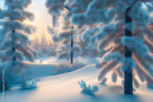 snow covered trees - Generate AI