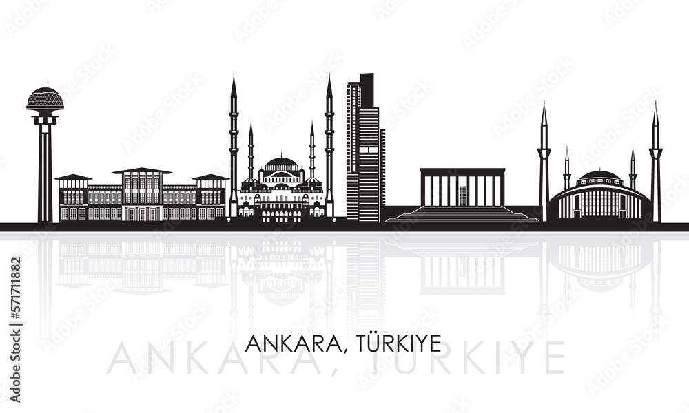 Silhouette Skyline panorama of city of Ankara, Turkiye - vector illustration