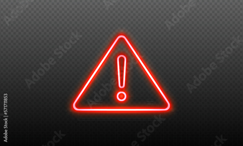 Attention Danger Hacking. Neon Symbol on transparent background. Security protection, Malware, Hack Attack, Data Breach Concept. System hacked error, Attacker alert sign computer virus. Ransomware.